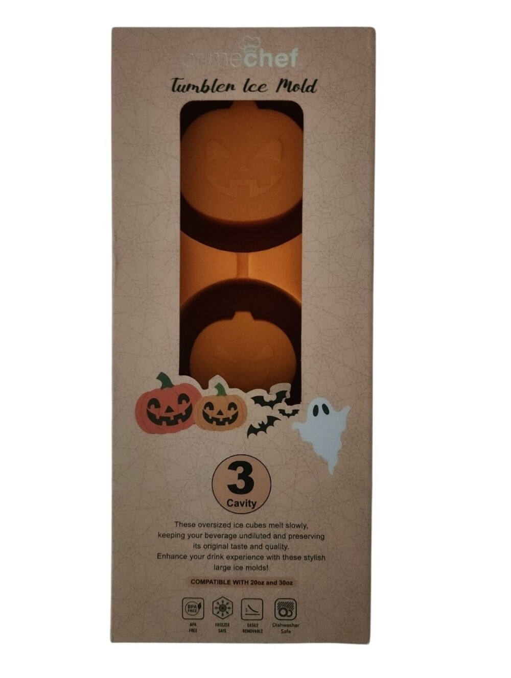 PrimeChef Pumpkin Ice Mold - Orange Silicone 3-Cavity